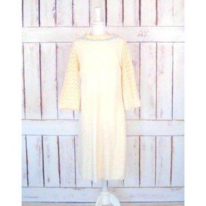 60s vintage ivory crochet lace knit bell sleeve aline midi dress